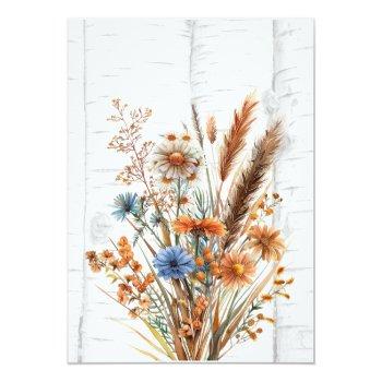 Fall Wildflowers Birch Tree Bridal Shower Game Invitation Front View