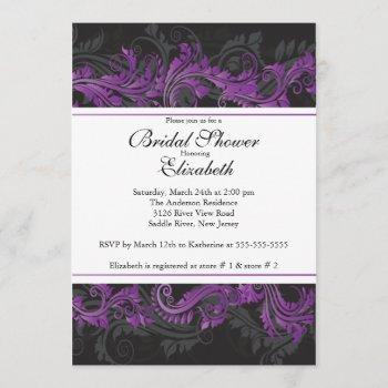 fancy purple black damask bridal shower invitation