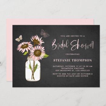 faux chalkboard pink sunflowers bridal shower invitation