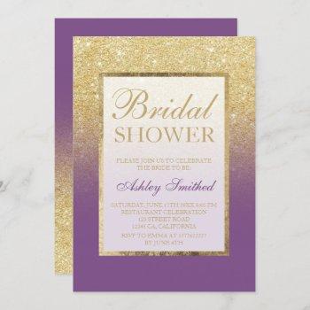 faux gold glitter ombre purple chic bridal shower invitation