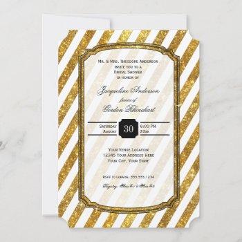 faux gold glitter ticket stripes bridal shower invitation