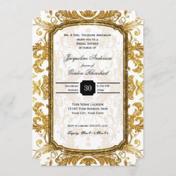 faux gold glitter ticket vintage bridal shower invitation