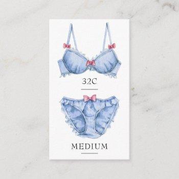 feminine blue lingerie size insert card