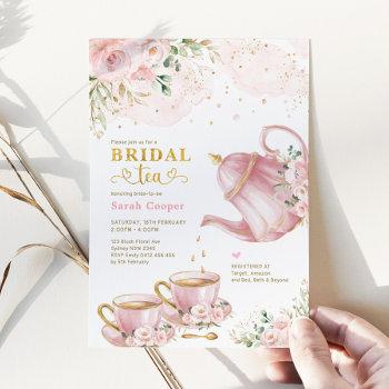 feminine blush gold floral bridal shower tea party invitation