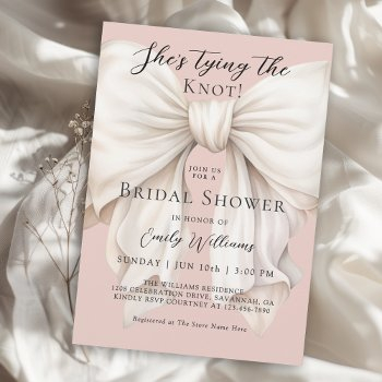 feminine bow she's tying the knot bridal shower invitation