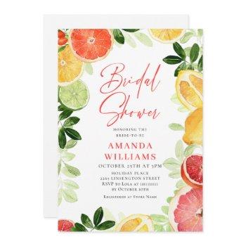 festive bright floral citrus slice bridal shower invitation