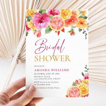 festive bright flowers floral citrus bridal shower invitation