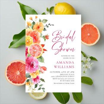 festive bright flowers floral citrus bridal shower invitation