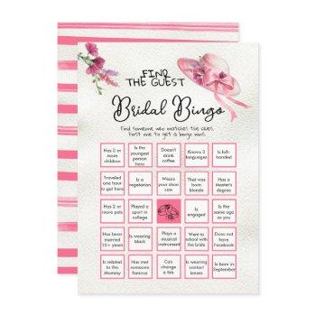 find the guest bingo derby pink hat bridal game invitation