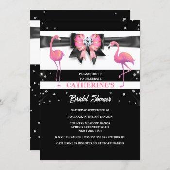 flamingo pink black bridal shower glitter glam  invitation