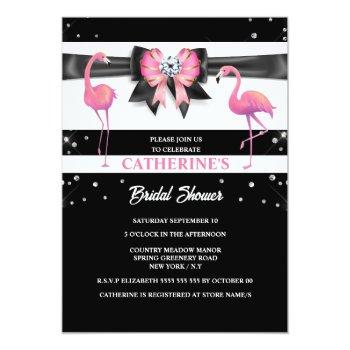 Flamingo Pink Black Bridal Shower Glitter Glam  Invitation Front View