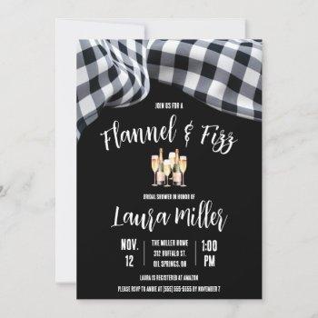 flannel & fizz, plaid, champagne bridal shower invitation