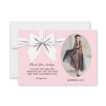 flat elegant pink tiffany white bow thank you card