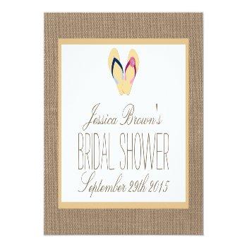 Flip-flop Burlap Beach Bridal Shower Recipe Card Front View