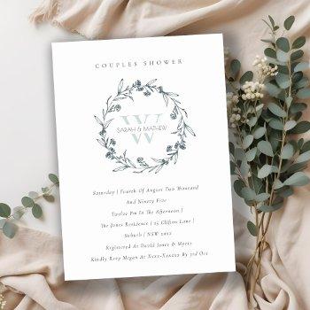 flora laurel wreath monogram couples shower invite