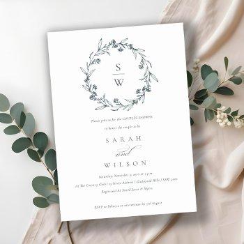 flora laurel wreath monogram couples shower invite