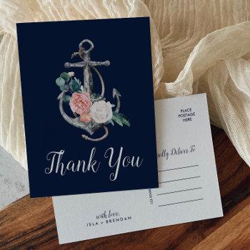 Floral Anchor | Navy Summer Thank You Postcard Front View