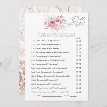 floral and lace bridal shower game invitation