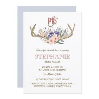 floral antlers rustic bridal shower invitation