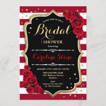 floral black gold red stripes bridal shower invitation