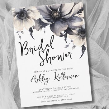 floral black white bridal shower invitation
