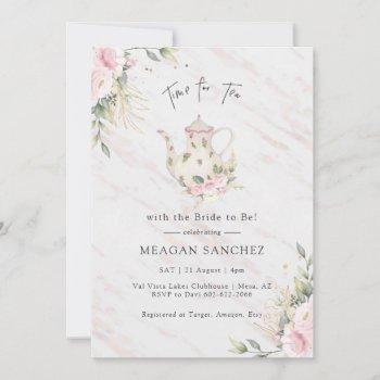 floral blush and gold bridal shower tea party  invitation