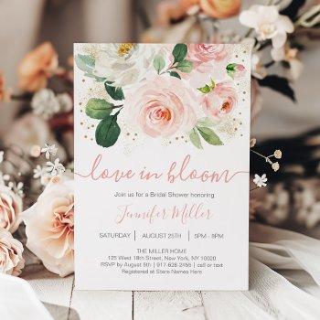 floral blush pink love in bloom bridal shower invitation