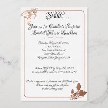 floral bridal shower, elegant white, rose gold foil invitation