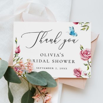 floral bridal shower tea party | romantic roses thank you card