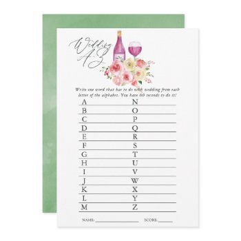 floral bridal shower wine tasting a-z game invitation