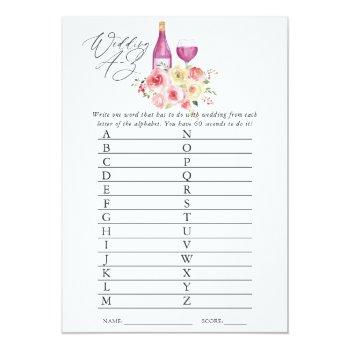 Floral Bridal Shower Wine Tasting A-z Game Invitation Front View