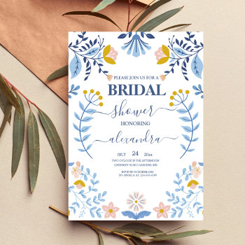 floral colorful folk art bridal invitation