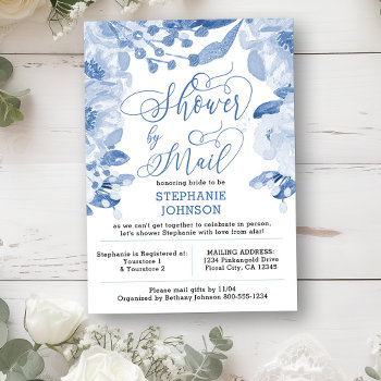 floral dusty blue virtual bridal shower by mail invitation