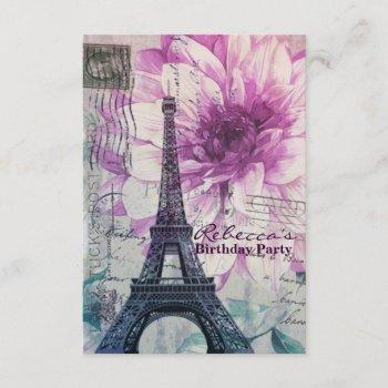 floral french eiffel tower parisian birthday party invitation