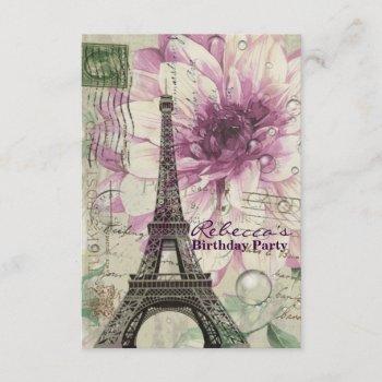 floral french eiffel tower parisian birthday party invitation