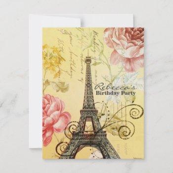 floral french eiffel tower parisian birthday party invitation