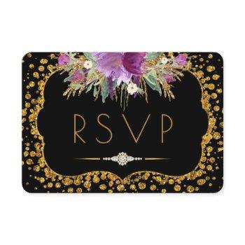 floral gold glitter confetti black rsvp