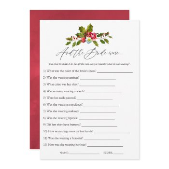 floral holly christmas bridal shower game invitation