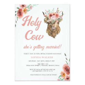 Floral Holy Cow Western Bridal Shower  Invitation Front View