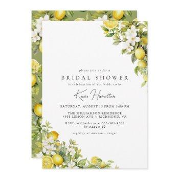 floral lemon | elegant yellow green bridal shower invitation