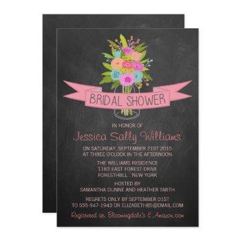 floral mason jar on chalkboard bridal shower invitation