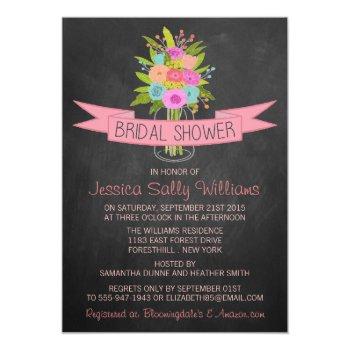 Floral Mason Jar On Chalkboard Front View