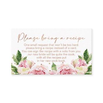 floral peonies bridal shower recipe card request