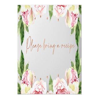Floral Peonies Bridal Shower Recipe Card Request Front View