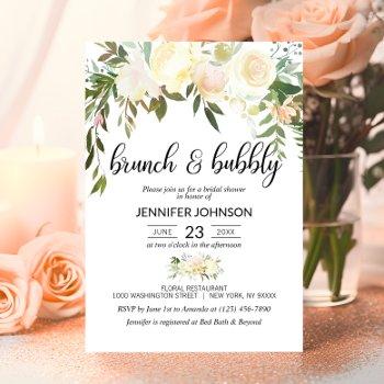 floral pink ivory brunch & bubbly bridal shower invitation
