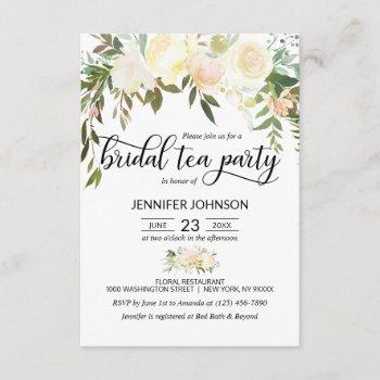 floral pink ivory cream bridal shower tea party invitation