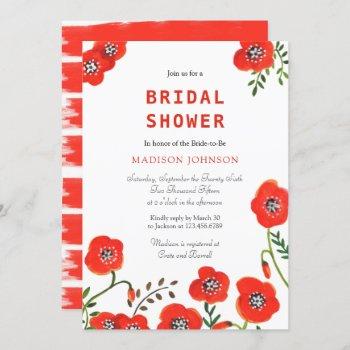 floral red poppies modern wedding bridal shower invitation