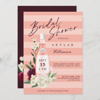 floral rose garden & wine bottle bridal shower invitation