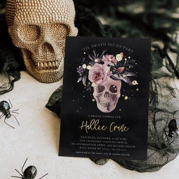 floral skull halloween bridal shower foil invitation
