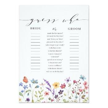 Floral Spring Summer Guess Who Bridal Shower Game Invitation Front View